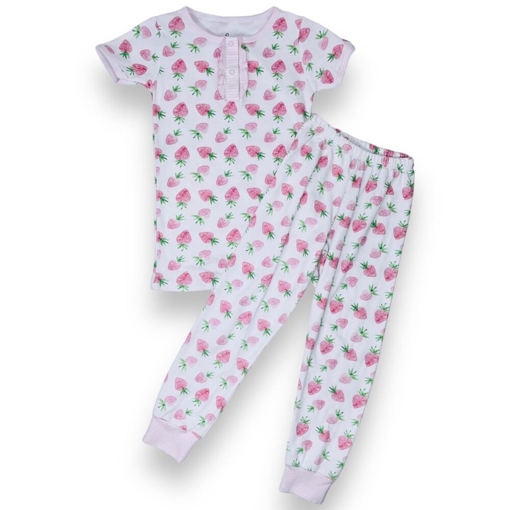 Pippa by S&G Girls Pink Strawberry Pima Cotton Pajamas PJ Set 4 - 5